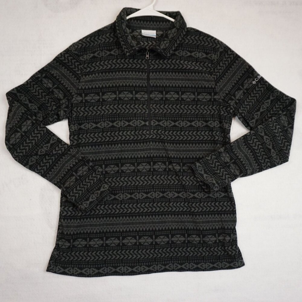 Columbia Womens Glacier Pullover Fleece Geometric Pattern Medium Black Gray